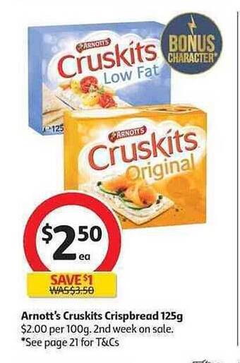 Coles Arnott's Cruskits Crispbread 125g offer