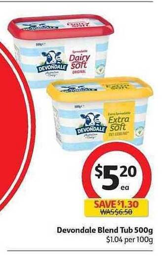 Coles Devondale Blend Tub 500g offer
