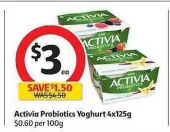 Coles Activia Probiotics Yoghurt 4x125g offer