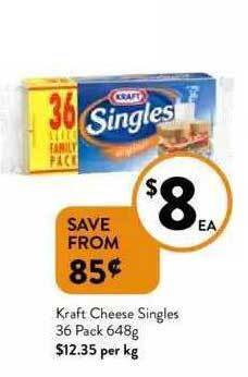 Foodworks Kraft Cheese Singles 36 Pack 648g offer