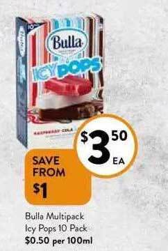 Foodworks Bulla Multipack Icy Pops 10 Pack offer