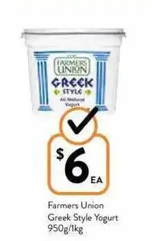 Foodworks Farmers Union Greek Style Yogurt 950g-1kg offer