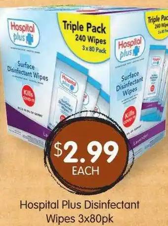 Hospital Plus Disinfectant Wipes 3x80pk