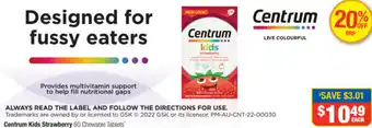 Direct Chemist Outlet Centrum Kids Strawberry 60 Chewables Tablets offer
