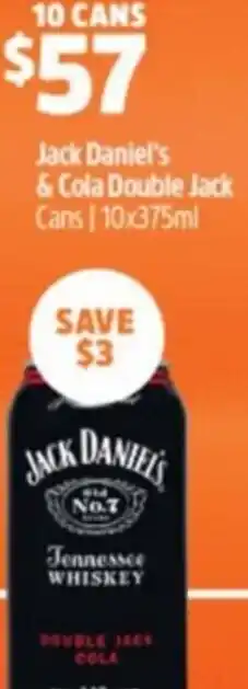 BWS Jack Daniel's & Cola Double Jack 10x375ml offer