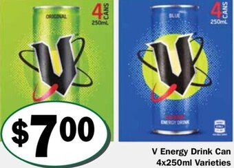 Friendly Grocer V Energy Drink Can 4x250ml offer