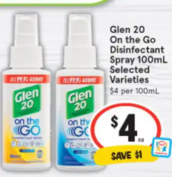 IGA Glen 20 On the Go Disinfectant Spray 100ml offer