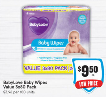 IGA BabyLove Baby Wipes Value 3x80 Pack offer