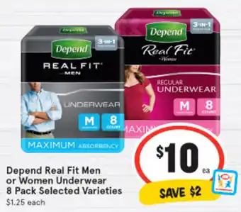 IGA Depend Real Fit Men or Women Underwear 8 Pack offer