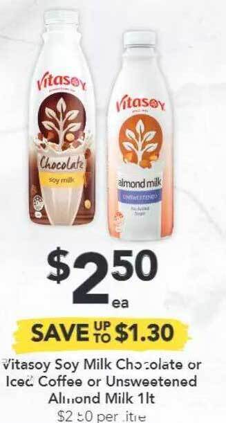 Vitasoy Soy Milk Chocolate Or Iced Coffee Or Unsweetened Almond Milk