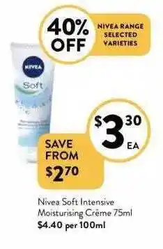 Foodworks Nivea Soft Intensive Moisturising Crème offer