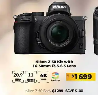 Camera House Nikon Z 50 Kit With 16-50mm F3.5-6.3 Lens offer