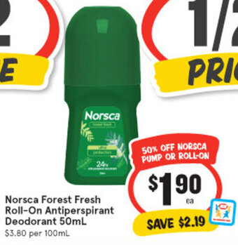 IGA Norsca Forest Fresh Roll-On Antiperspirant Deodorant 50ml offer