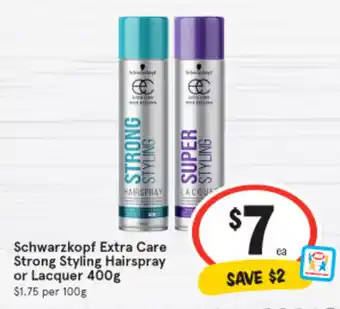 IGA Schwarzkopf Extra Care Strong Styling Hairspray or Lacquer 400g offer