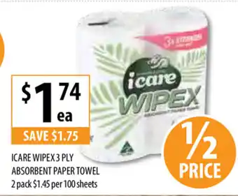 Supabarn icare Wipex 3 Ply Absorbent Paper Towel 1 Pack offer
