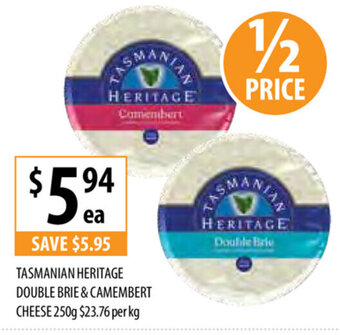 Supabarn Tasmanian Heritage Double Brie & Camembert Cheese 250g offer