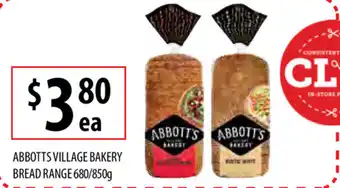 Abbott's Village Bakery Bread 680g-850g