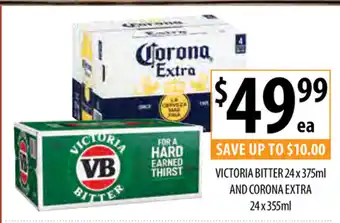 Supabarn Victoria Bitter 24x375ml and Corona Extra 24x355ml offer