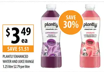 Supabarn Plantly Enhanced Water and Juice Range 1.25 Litre offer