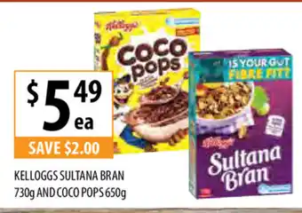 Supabarn Kellogg's Sultana Bran 730g and Coco Pops 650g offer