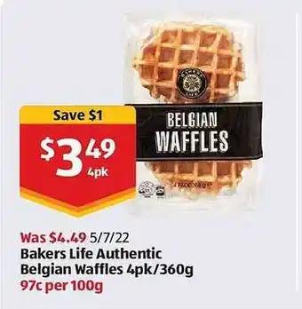 ALDI Bakers Life Authentic Belgian Waffle offer