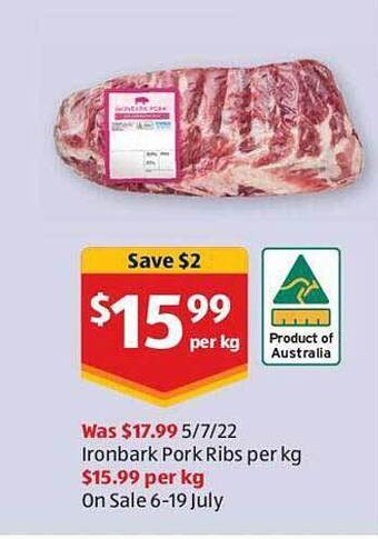 ALDI Ironbark Pork Ribs offer