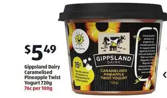 ALDI Gippsland Dairy Caramelised Pineapple Twist Yogurt offer