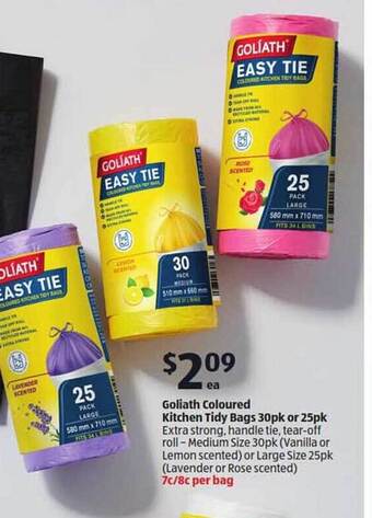 ALDI Goliath Coloured Kitchen Tidy Bags 30pk Or 25pk offer