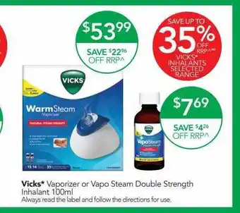 Terry White Vicks Vaporizer Or Vapo Steam Double Strength offer