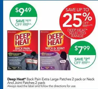 Terry White Deep Heat Back Pain Extra Large Patches 2 Pack Or Neck And Joint Patches 2 Pack offer