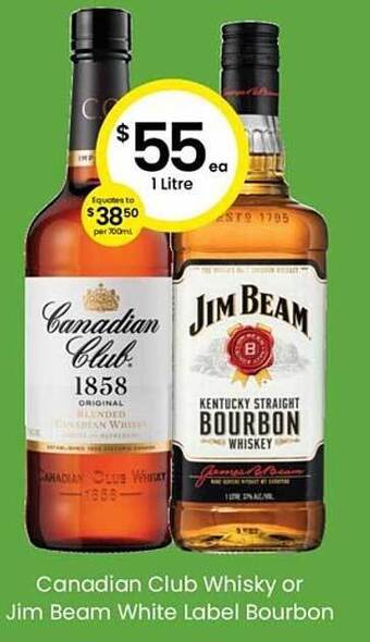 The Bottle O Canadian Club Whisky Or Jim Beam White Label Bourbon offer