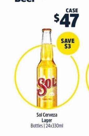 BWS Sol Cerveza Lager Bottles | 24x330ml offer