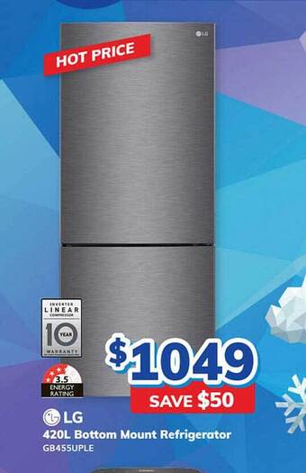 Bi-Rite Lg 420l Bottom Mount Refrigerator offer