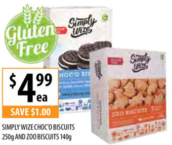 Supabarn Simply Wize Choc'O Biscuits 250g and Zoo Biscuits 140g offer