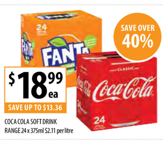 Coca Cola Soft Drink Range 24x375ml offer at Supabarn