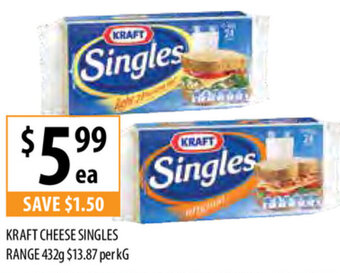 Supabarn Kraft Cheese Singles Range 432g offer