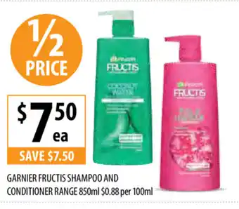Supabarn Garnier Fructis Shampoo and Conditioner Range 850ml offer