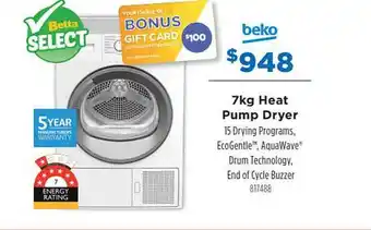 Betta 7kg Heat Pump Dryer Beko offer