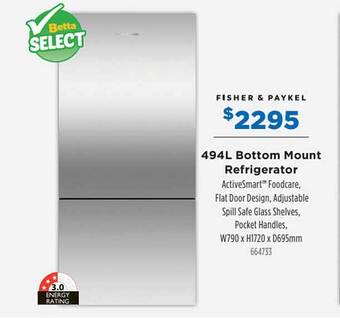 Betta Fisher & Paykel 494l Bottom Mount Refrigerator offer