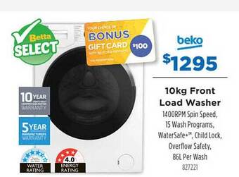 Betta Beko 10kg Front Load Washer offer