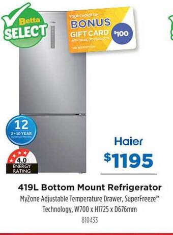 Betta Haier 419l Bottom Mount Refrigerator offer