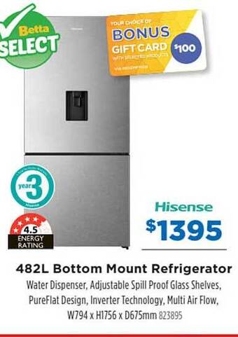 Betta Hisense 482l Bottom Mount Refrigerator offer