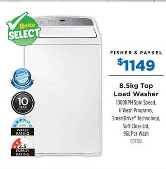 Betta Fisher & Paykel 8.5kg Top Load Washer offer