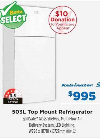 Betta Kelvinator 503l Top Mount Refrigerator offer