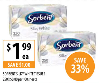 Supabarn Sorbent Silky White Tissues 250's offer