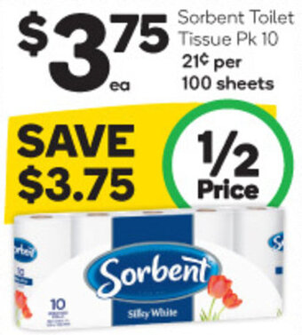 Woolworths Sorbent Toilet Tissue Pk 10 offer