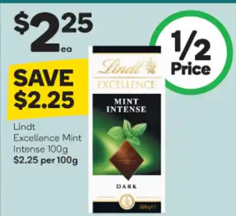 Woolworths Lindt Excellence Mint Intense 100g offer