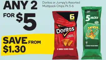 Woolworths Doritos or Jumpy's Assorted Multipack Chips Pk 5-6 offer