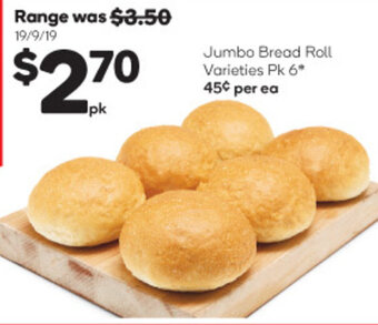 Woolworths Jumbo Bread Roll Varieties Pk 6 offer