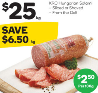Woolworths KRC Hungarian Salami Sliced or Shaved offer